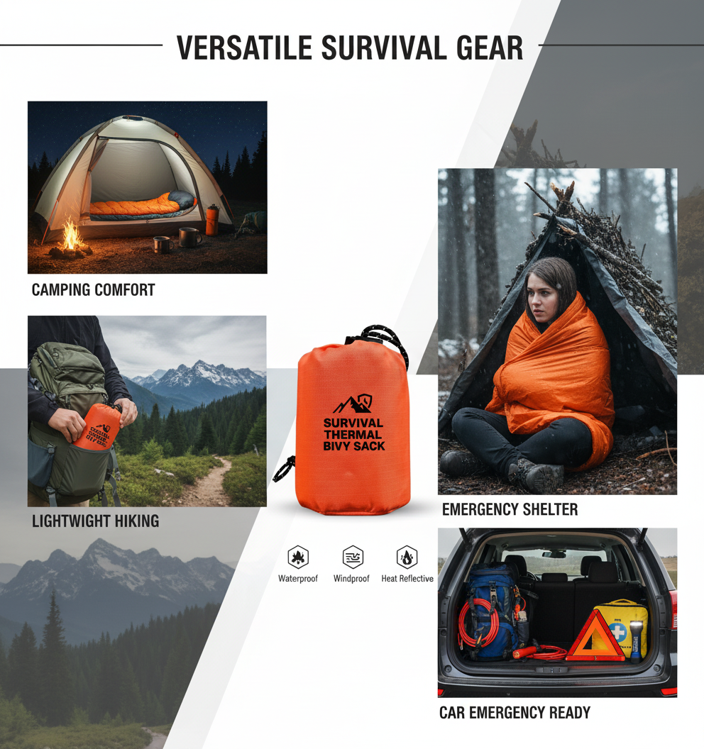 🏔️Survival Thermal Bivy Sack – Ultralight Waterproof Emergency Sleeping Bag for Hiking & Bug-Out Bags