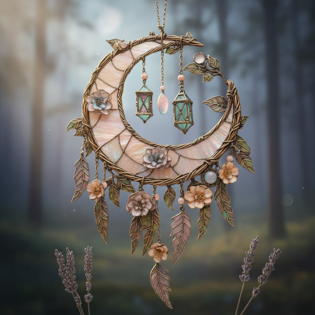 🔥🔥New Year Gift--🌙Hand-Painted Moon and Floral Window Decor💖--2D Acrylic