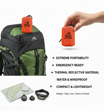 🏔️Survival Thermal Bivy Sack – Ultralight Waterproof Emergency Sleeping Bag for Hiking & Bug-Out Bags
